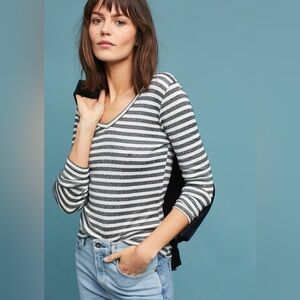 Michael Stars For  Anthropologie Shine Striped V-Neck 3/4 Sleeve Tee Size XS/S